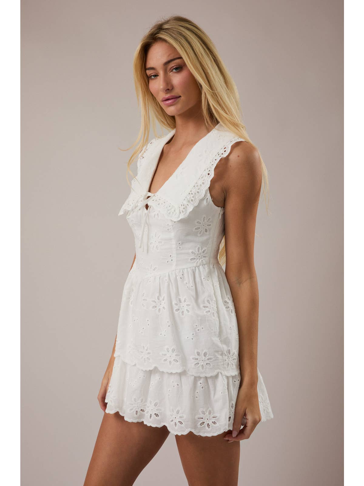 White Collared Eyelet Mini Dress