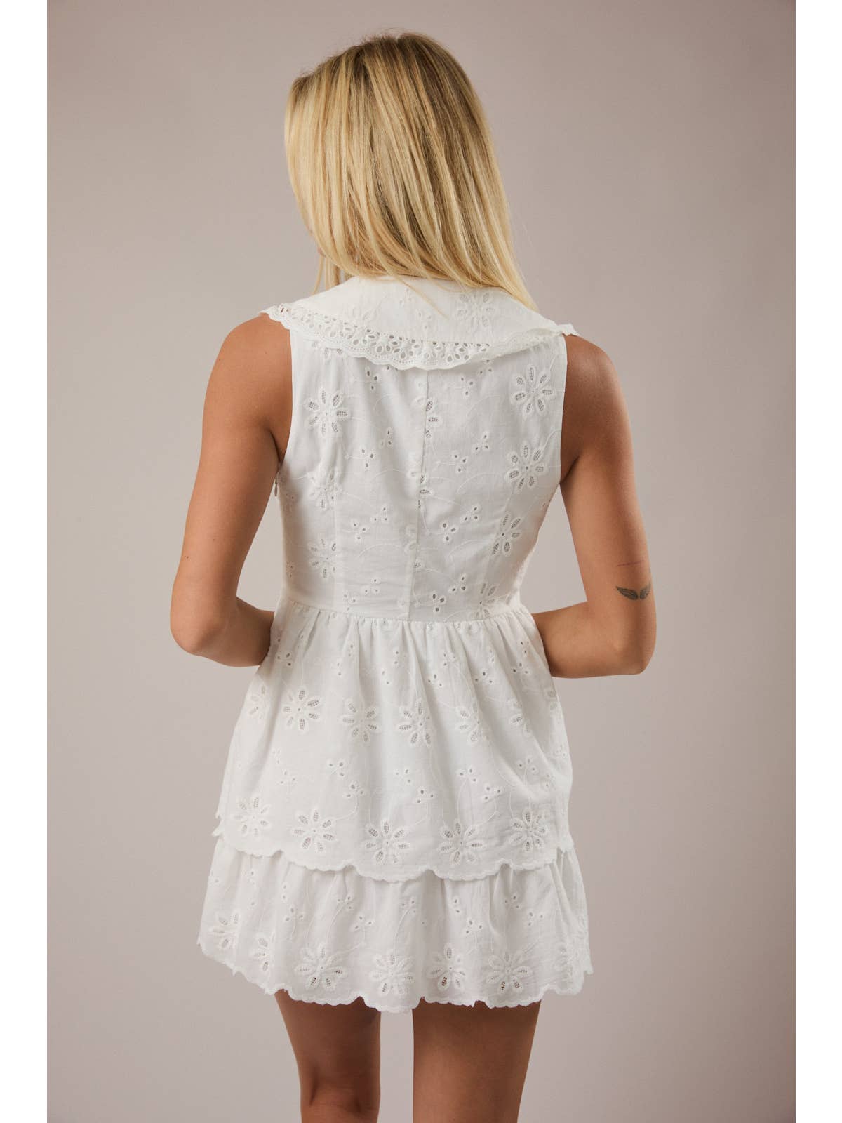 White Collared Eyelet Mini Dress
