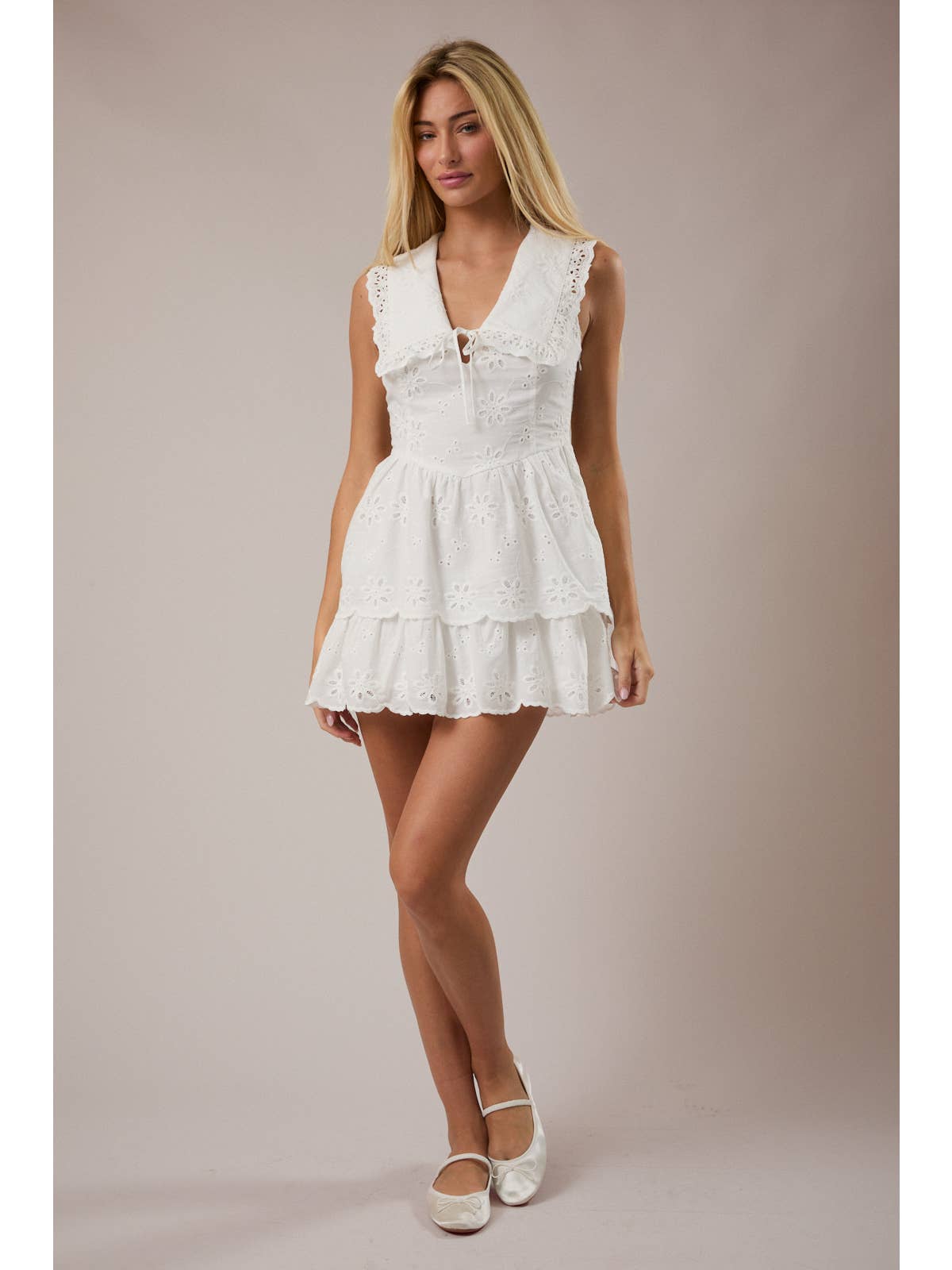 White Collared Eyelet Mini Dress