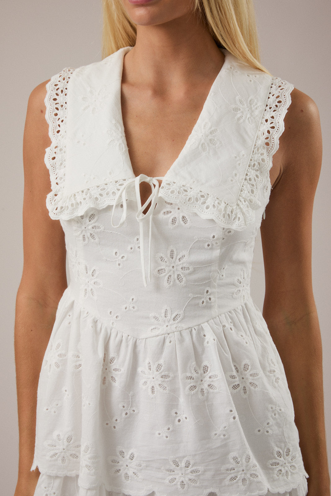 White Collared Eyelet Mini Dress