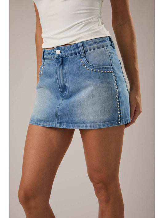 Denim Stud Mini Skort