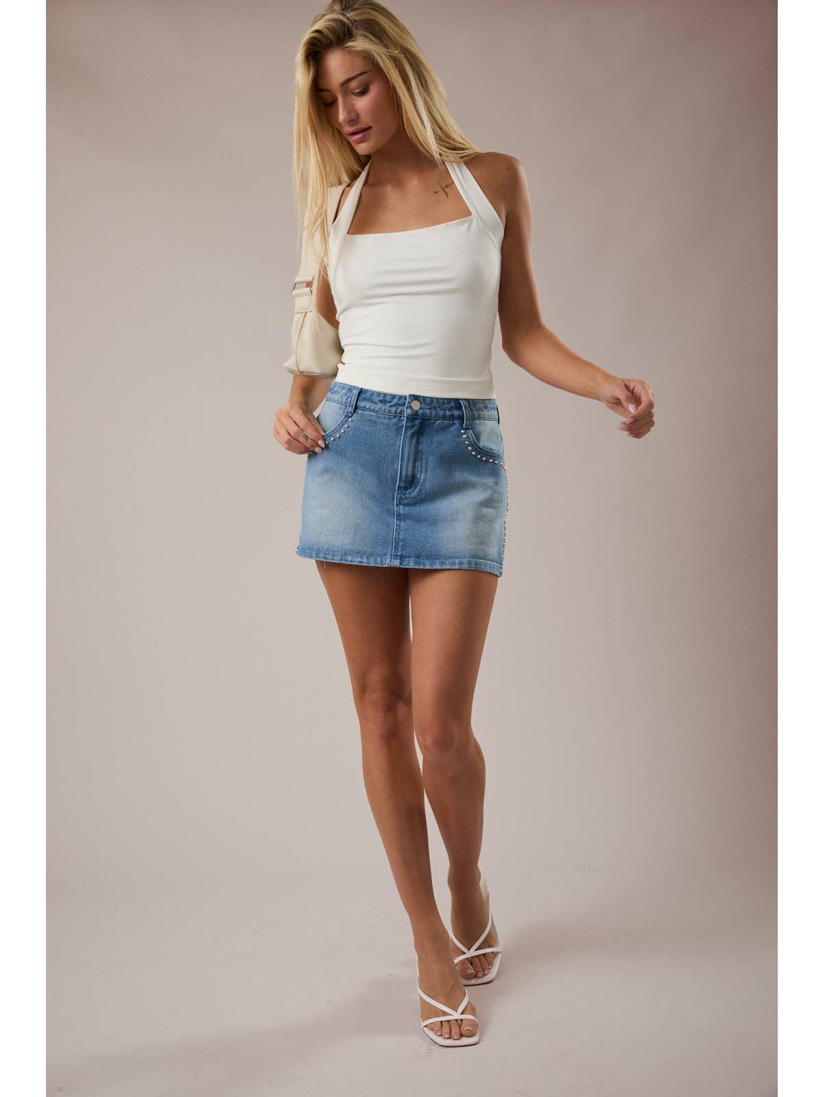Denim Stud Mini Skort