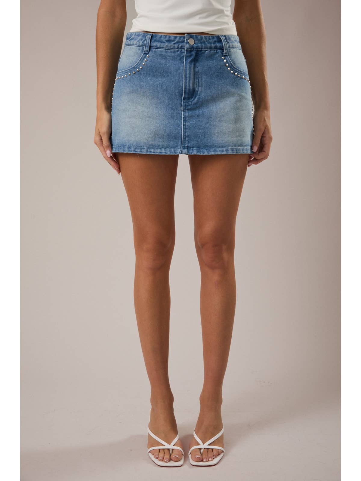 Denim Stud Mini Skort
