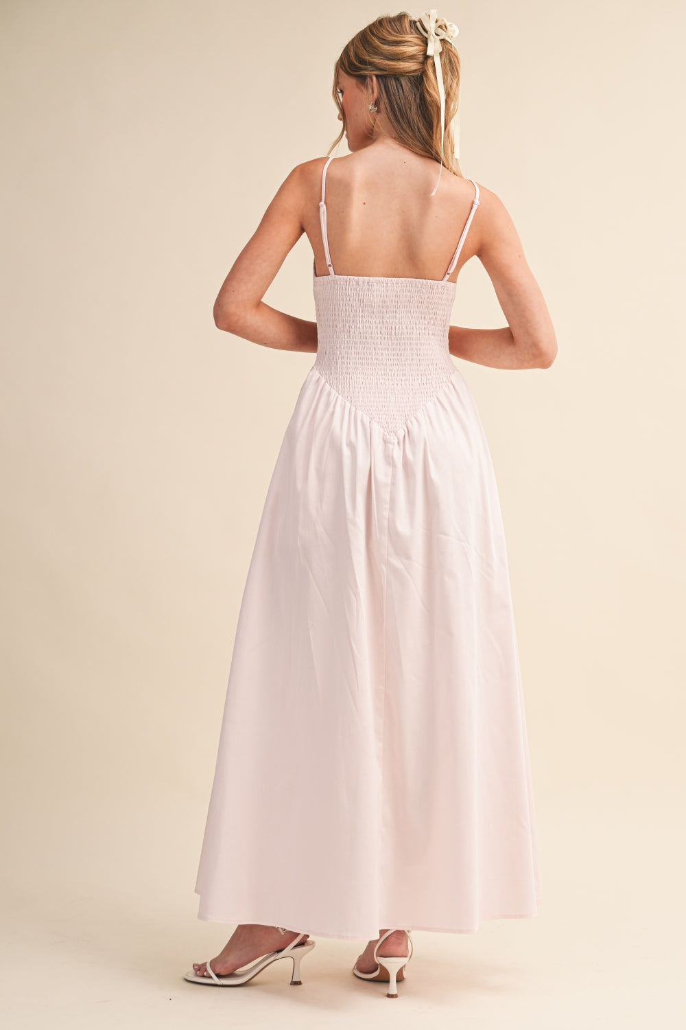 Light Pink Smocked Midi Dress