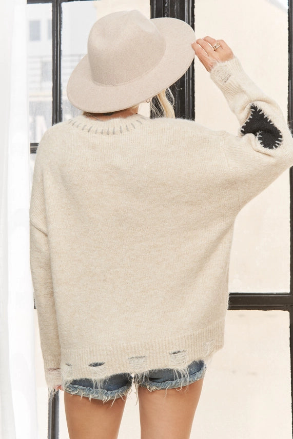 Oatmeal Heart Stitch Sweater