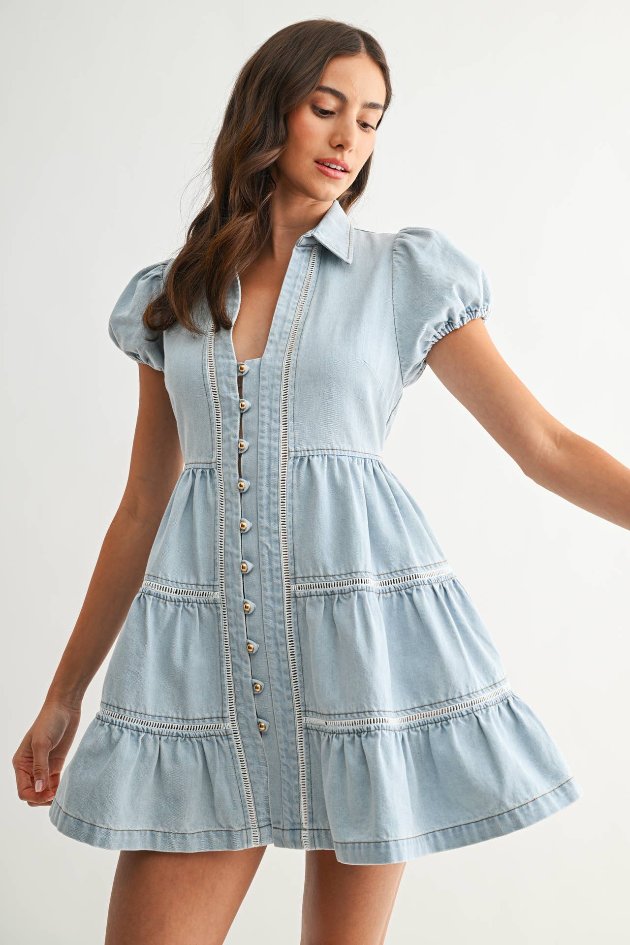 Short Puff Sleeve Denim Dress