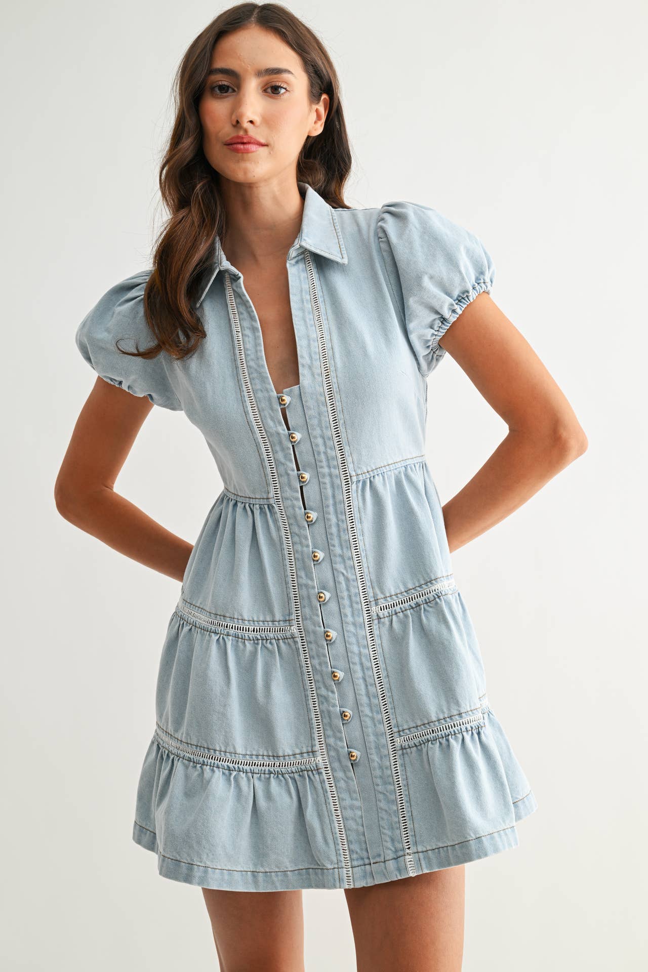 Short Puff Sleeve Denim Dress