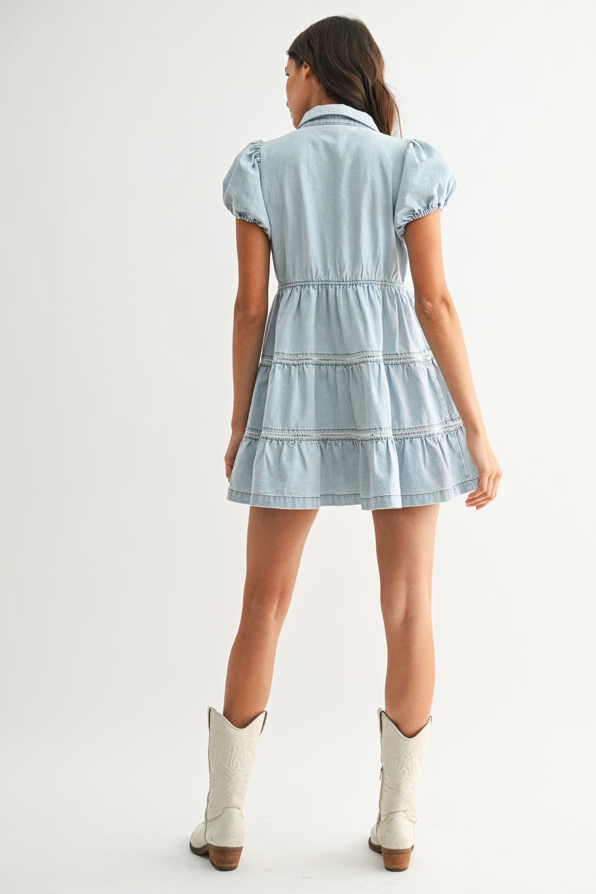 Short Puff Sleeve Denim Dress