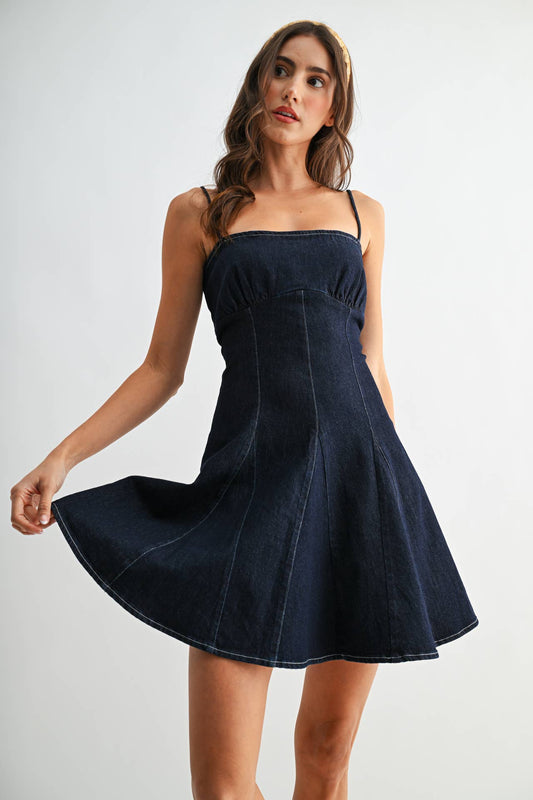 Dark Denim Flare Mini Dress
