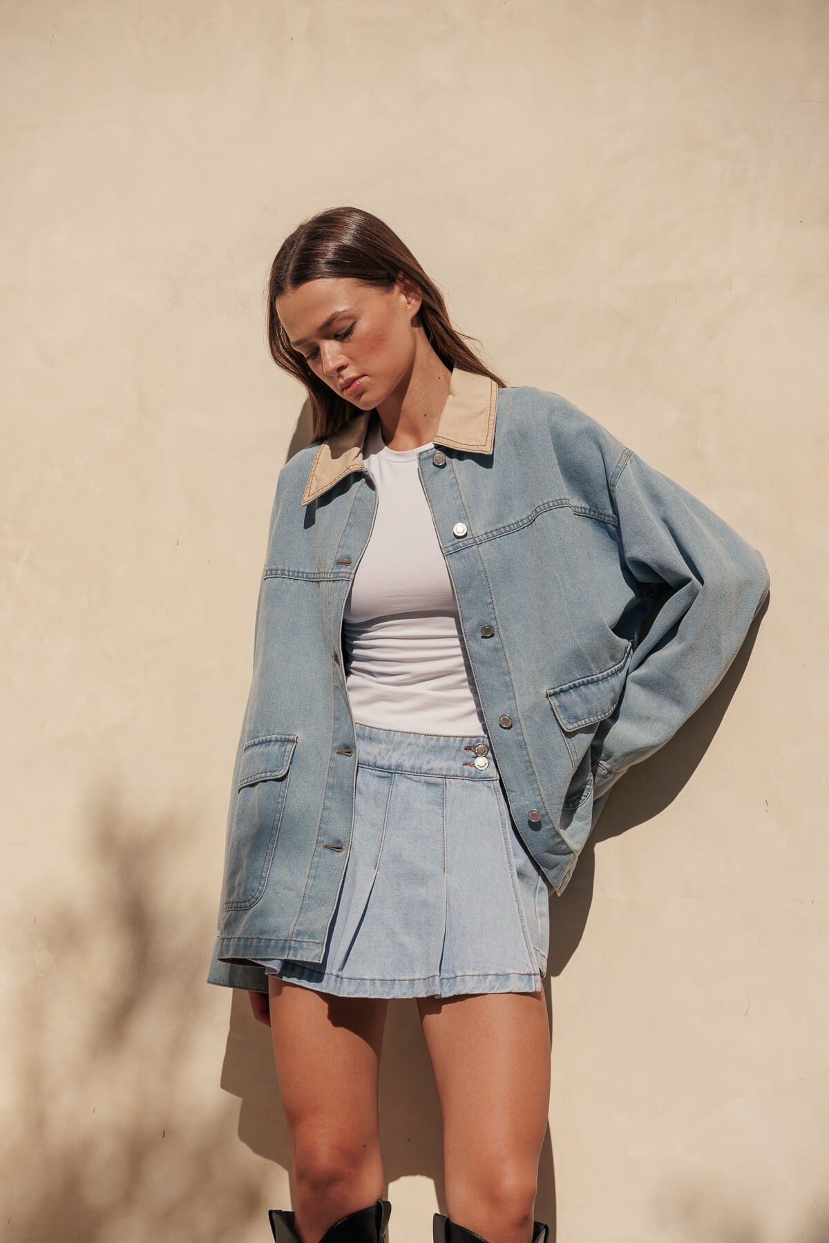 Contrast Collar Denim Barn Jacket