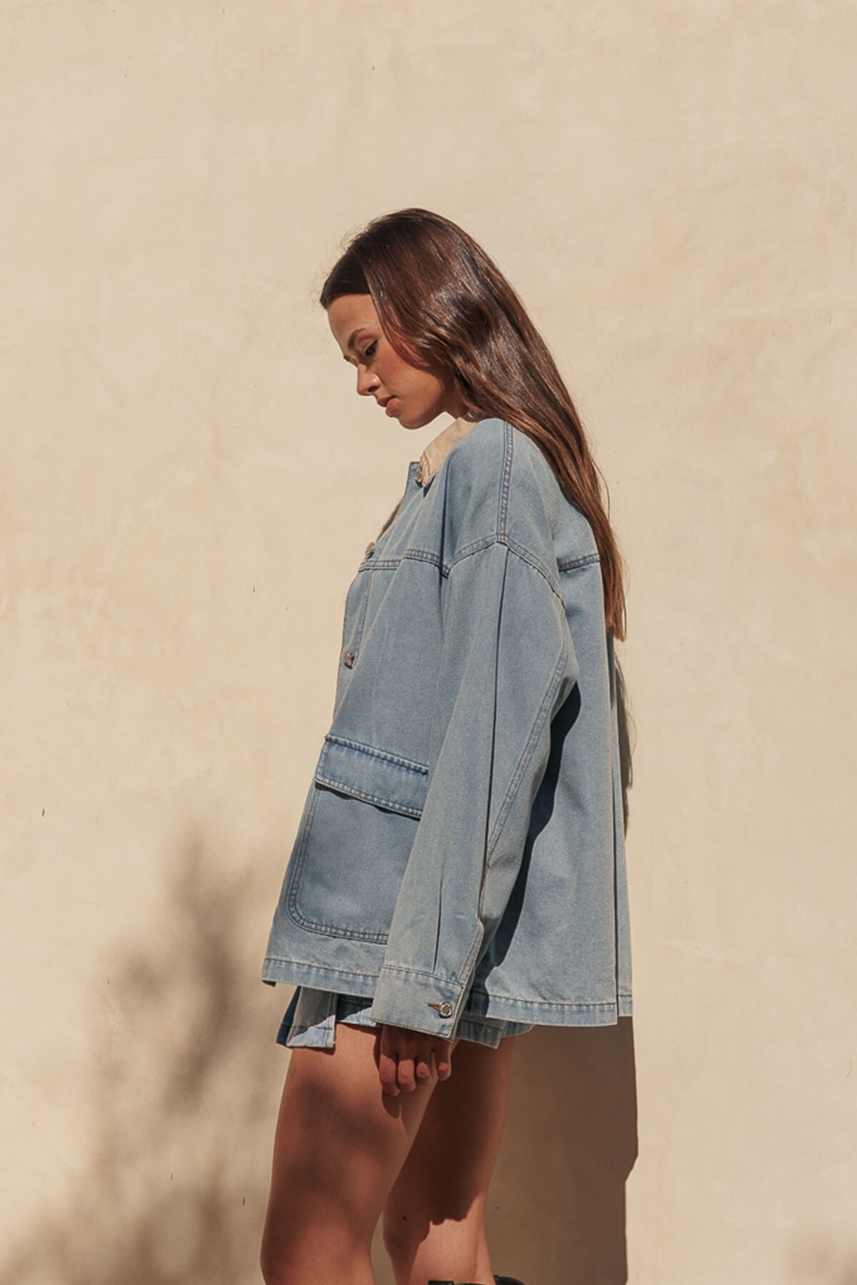 Contrast Collar Denim Barn Jacket