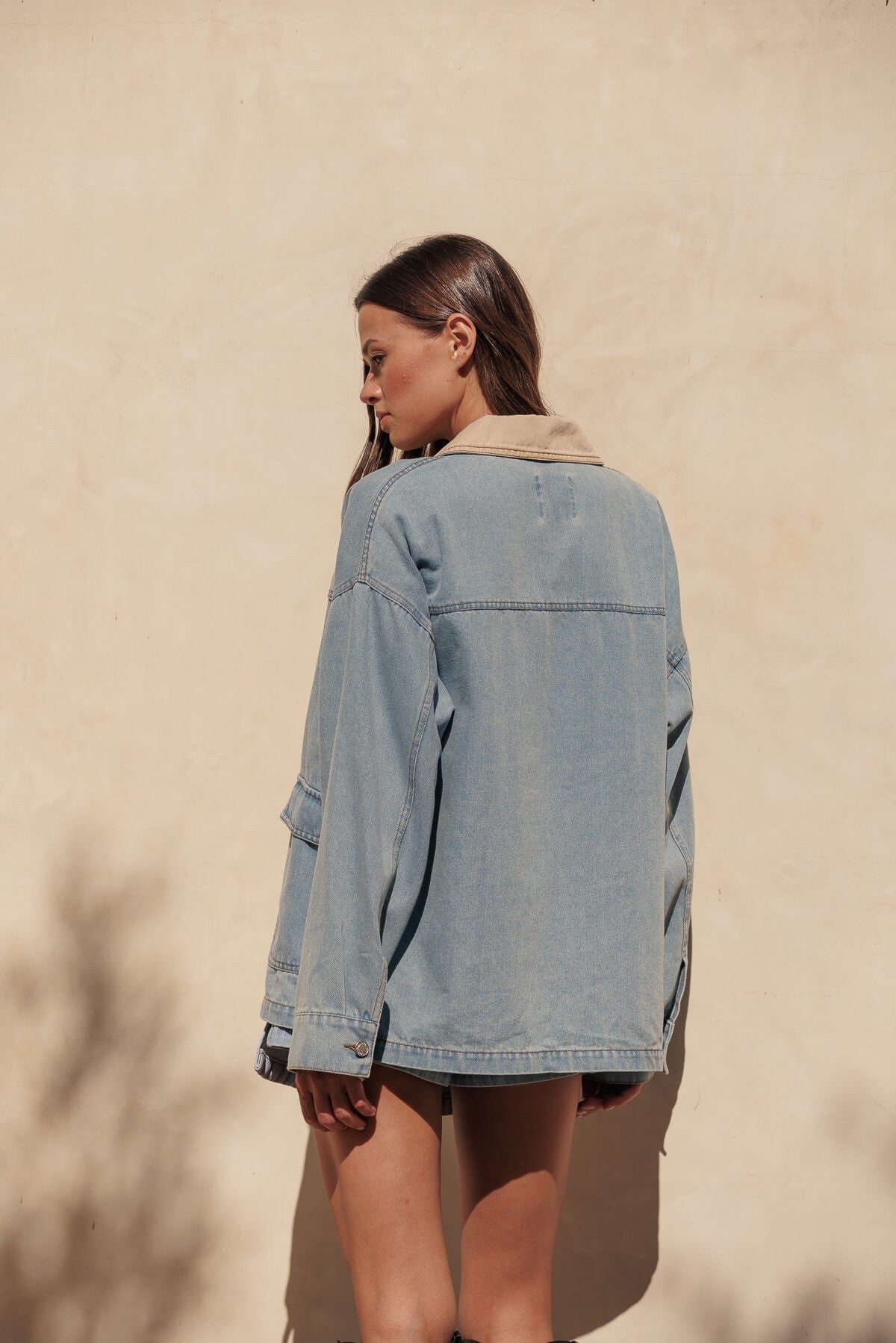 Contrast Collar Denim Barn Jacket