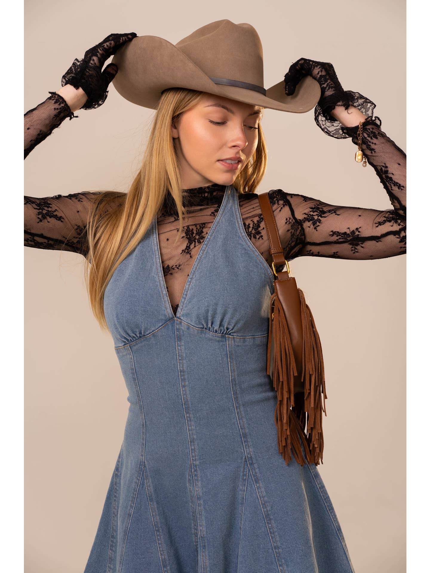 Denim Halter Mini Dress