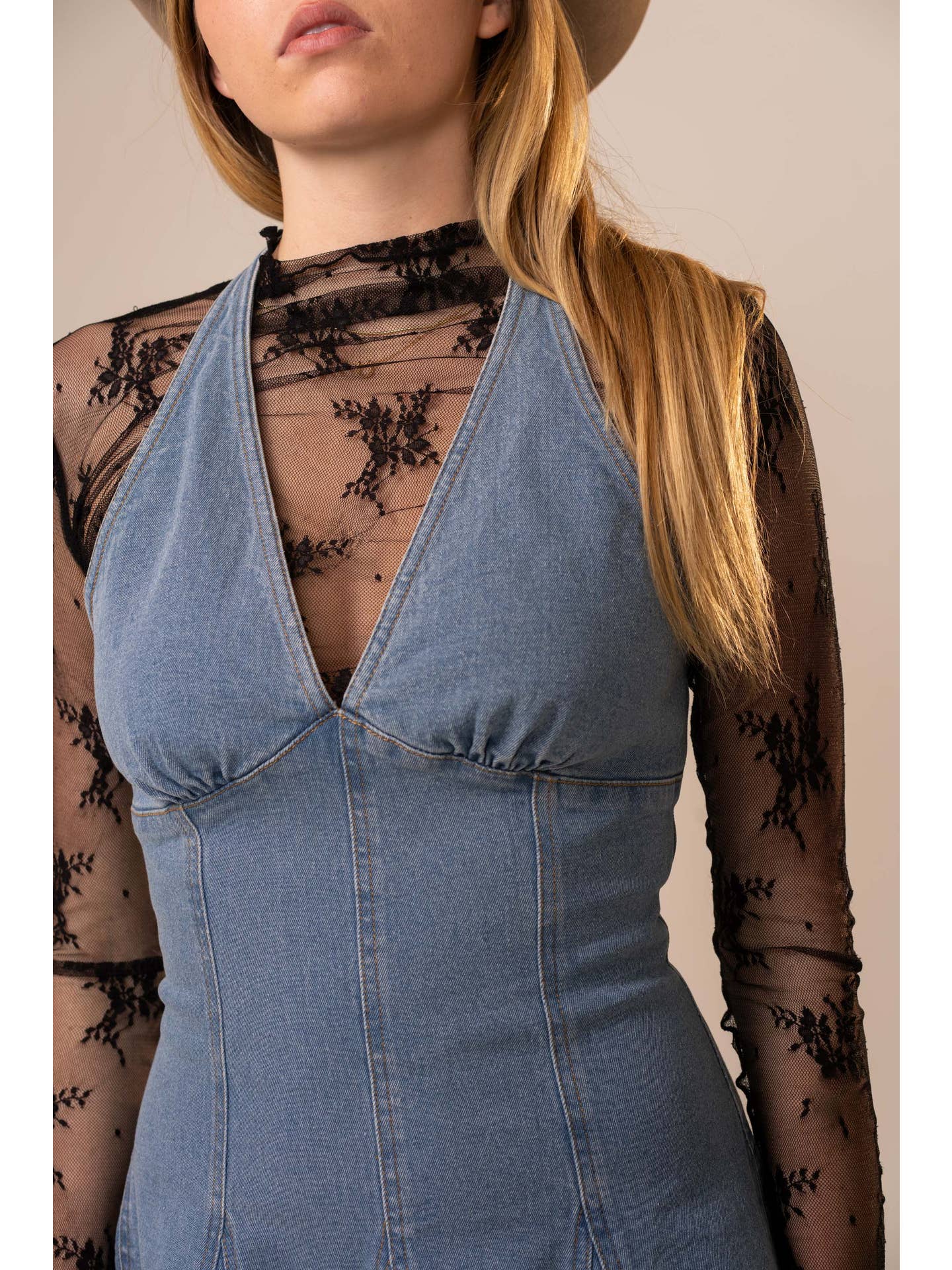 Denim Halter Mini Dress