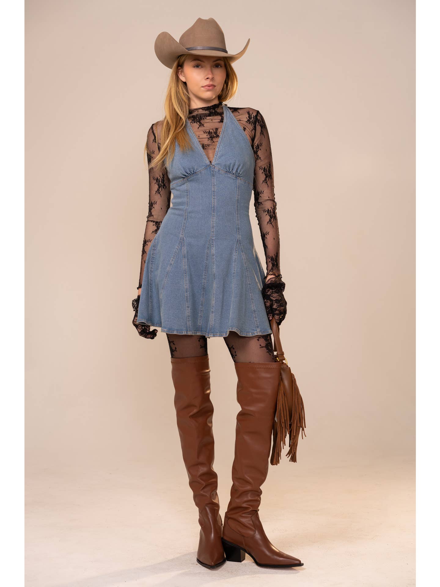 Denim Halter Mini Dress