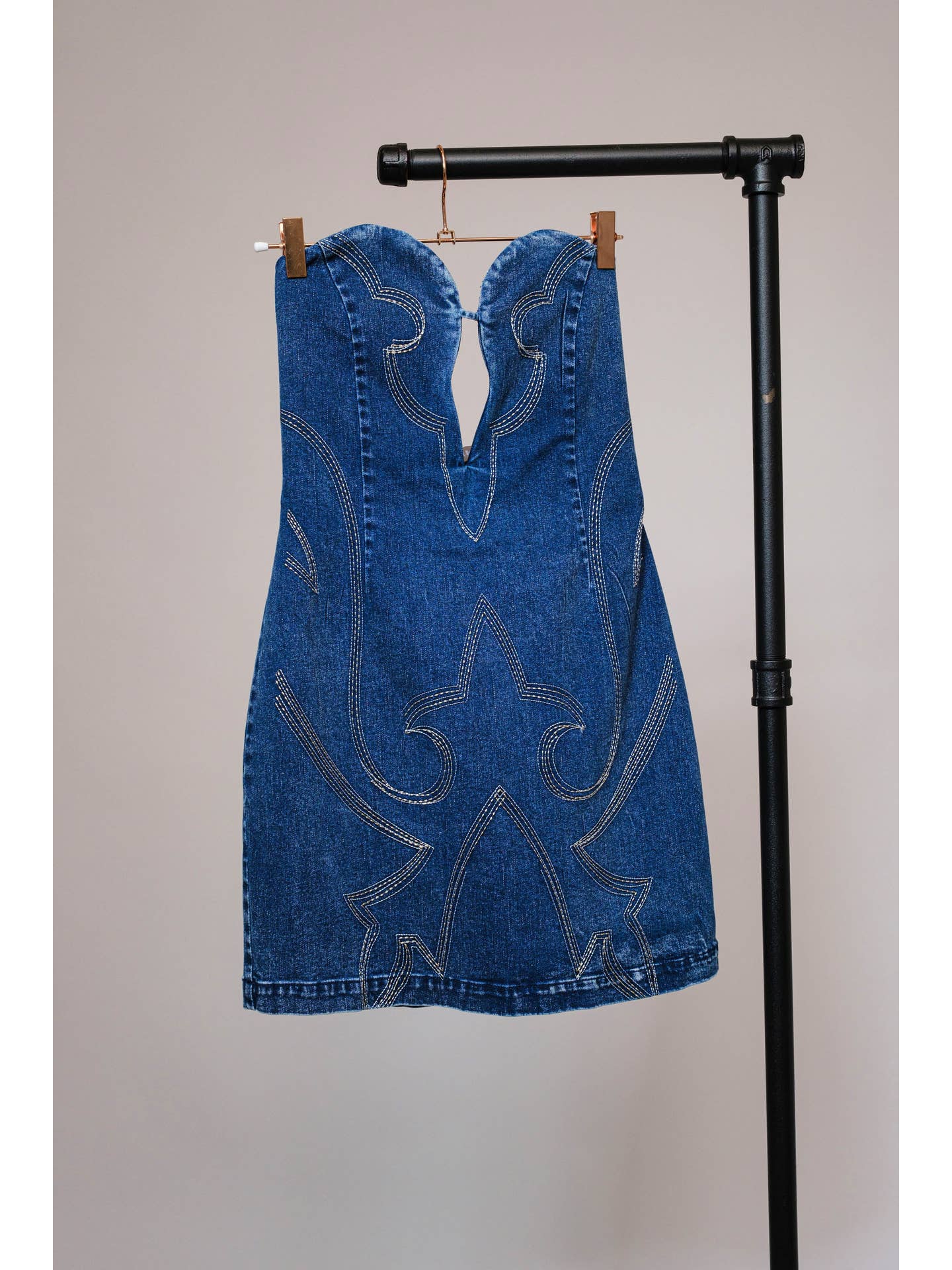 Cutout Stitch Western Denim Tube Dress
