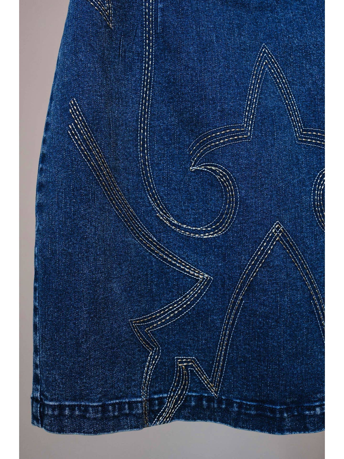 Cutout Stitch Western Denim Tube Dress