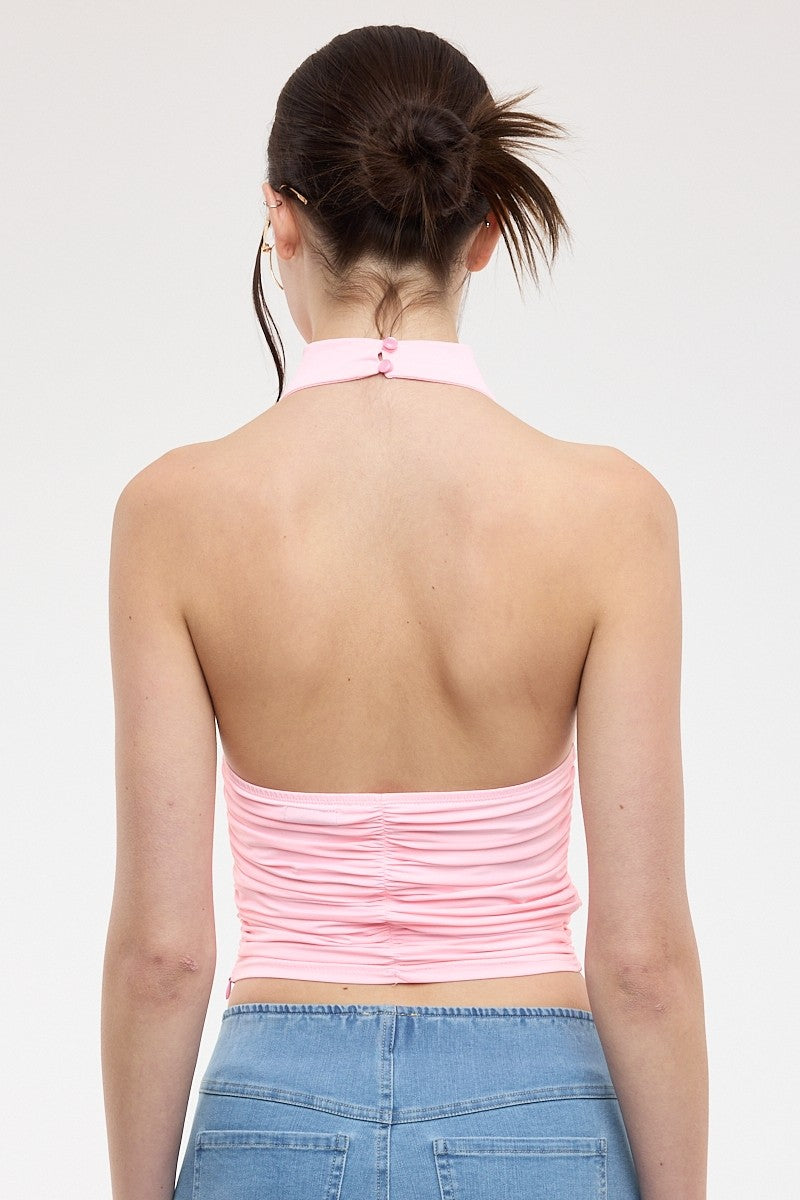 Pink Halter Scrunch Top