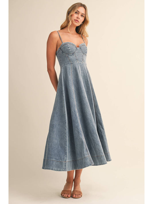 Bustier Denim Midi Dress