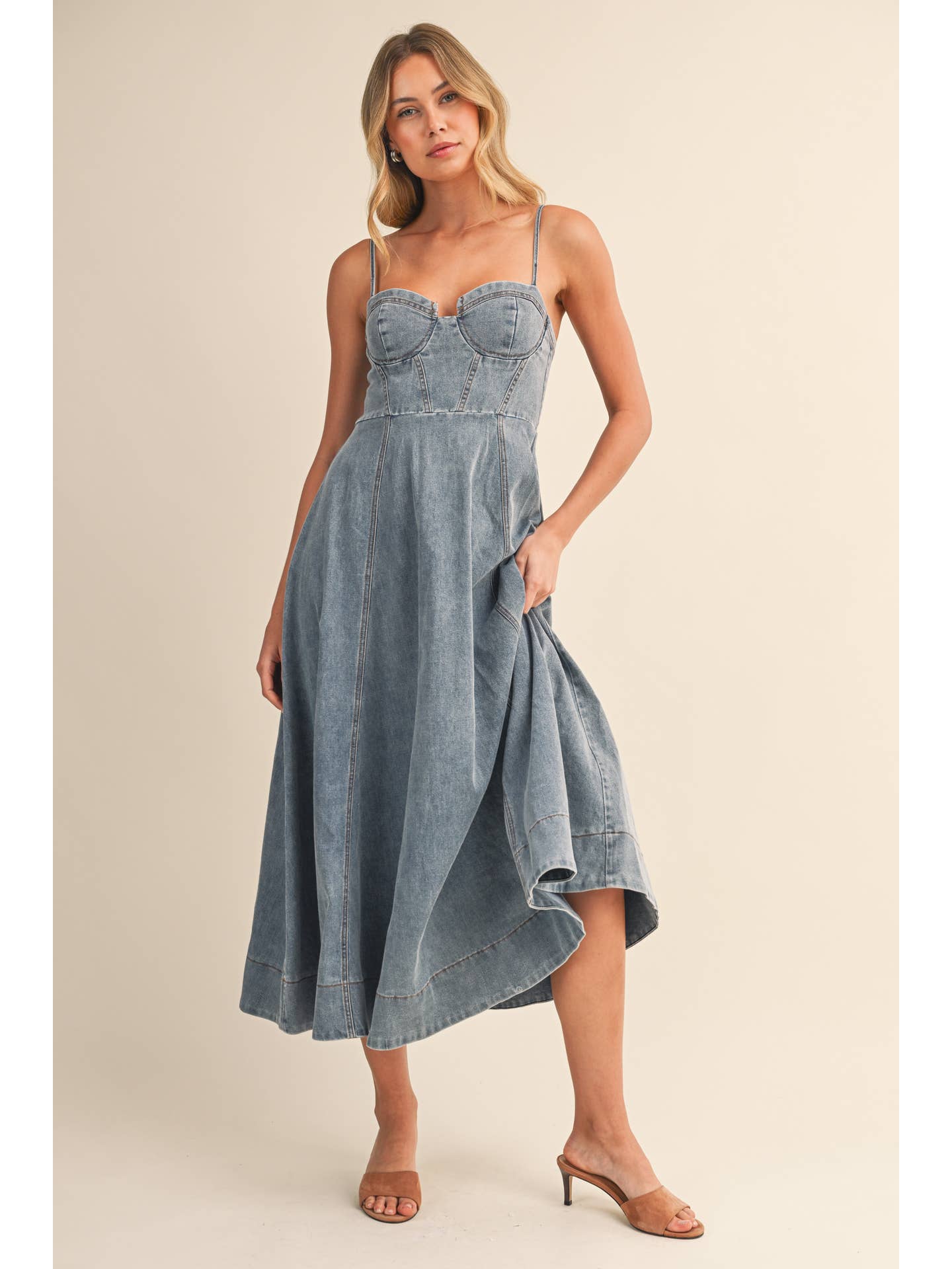 Bustier Denim Midi Dress