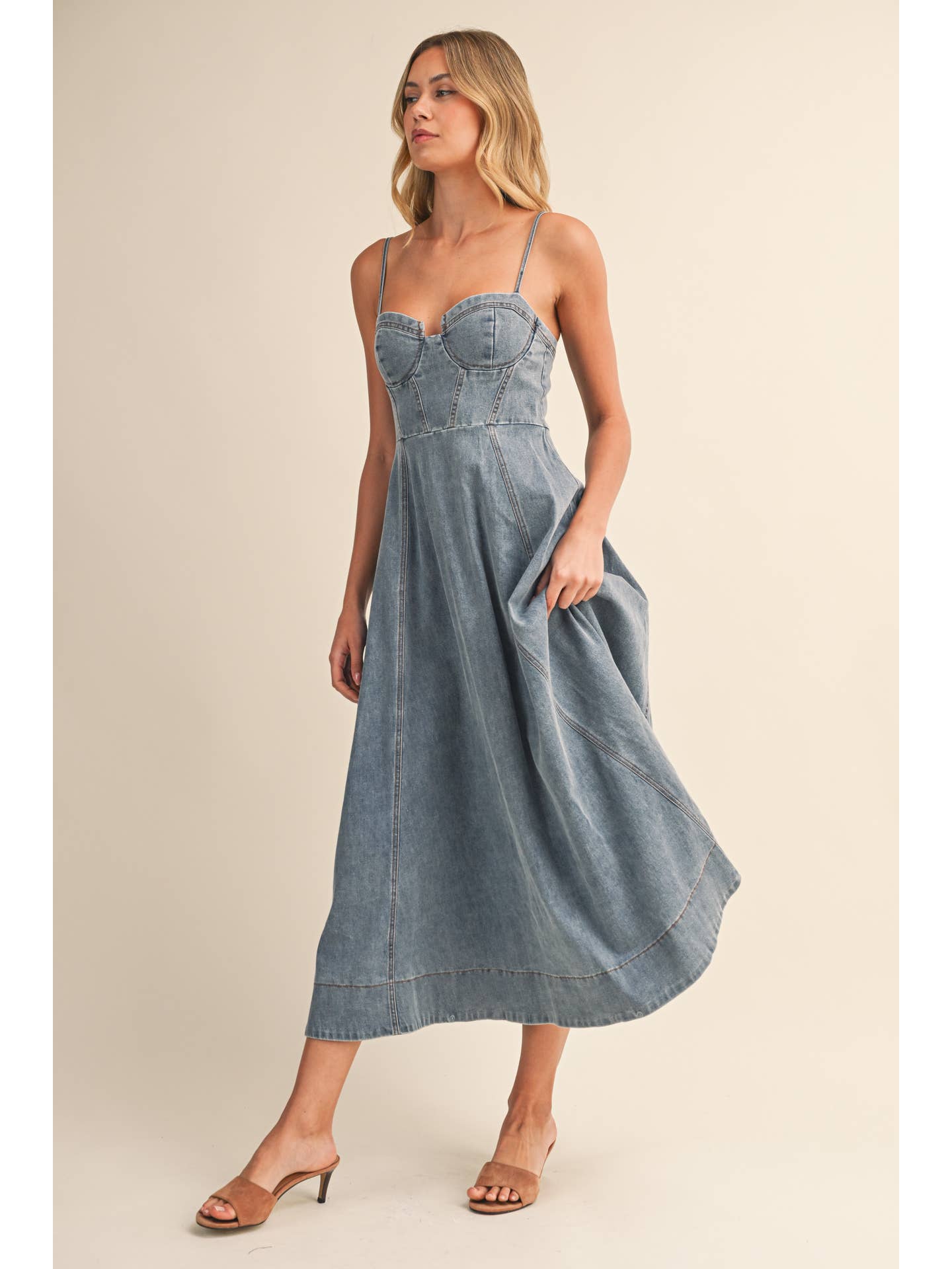 Bustier Denim Midi Dress