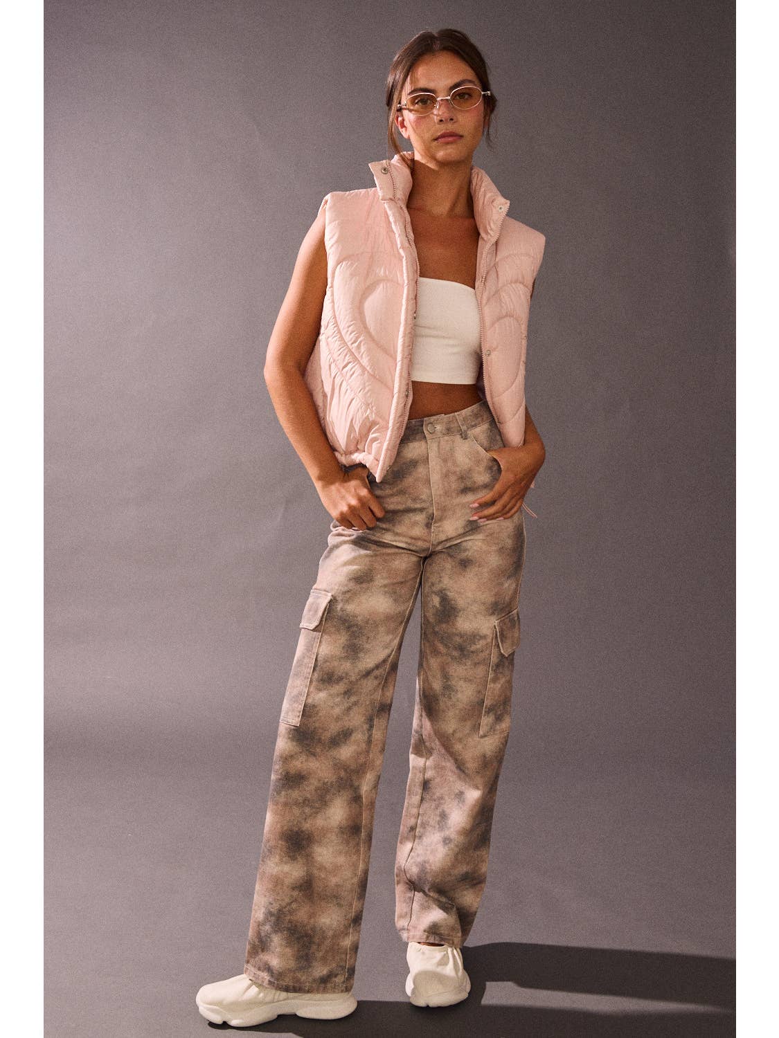 Smokey Print Wide Leg Cargo Denim