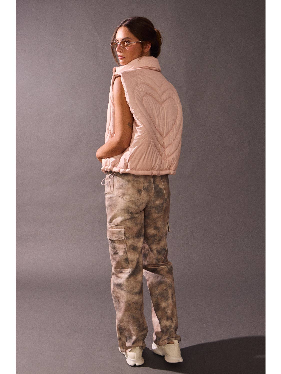 Smokey Print Wide Leg Cargo Denim