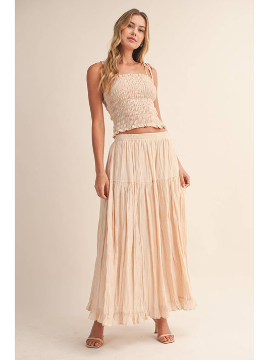 Crinkle Smocked Top & Maxi Skirt Set