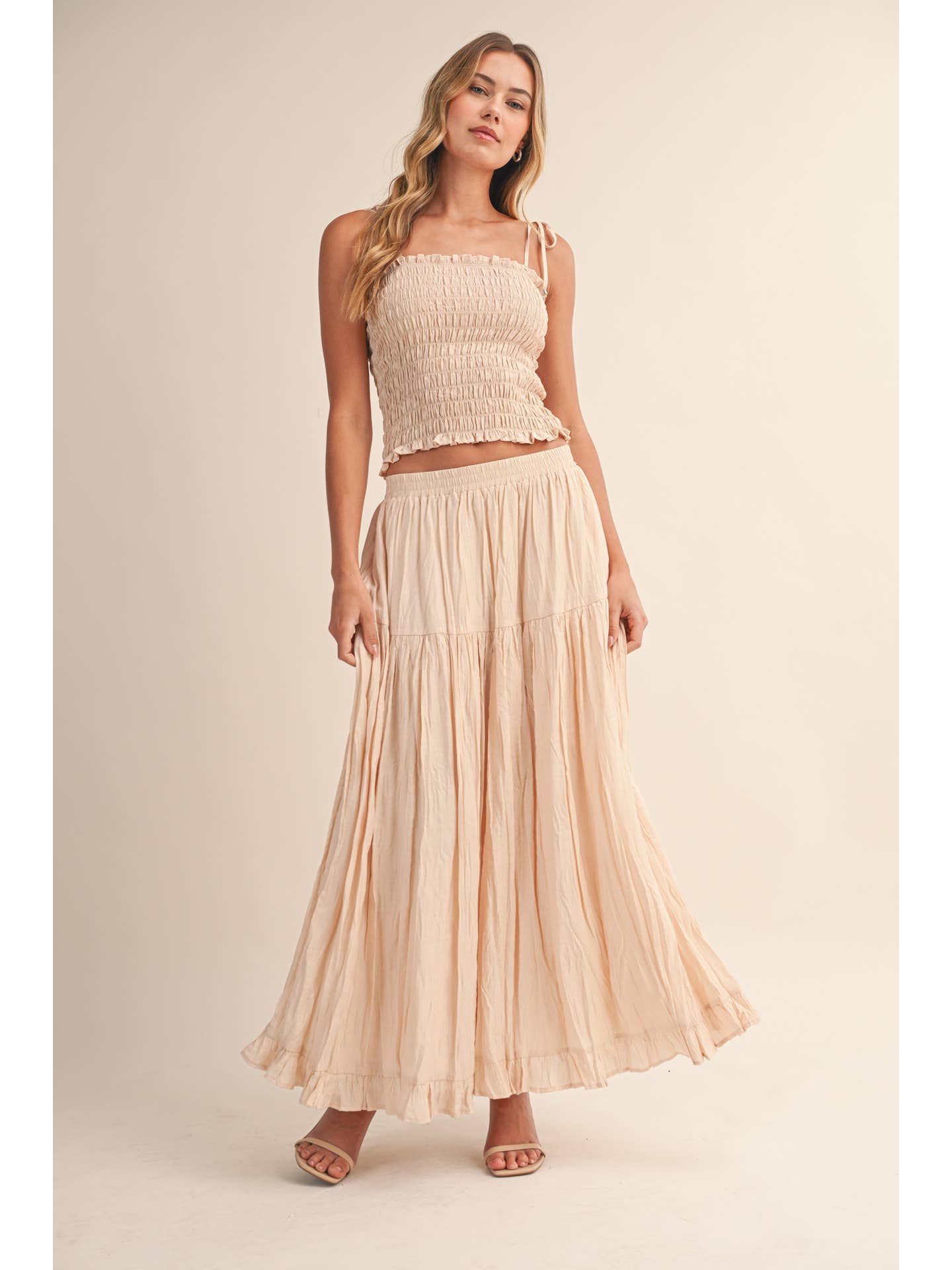 Crinkle Smocked Top & Maxi Skirt Set