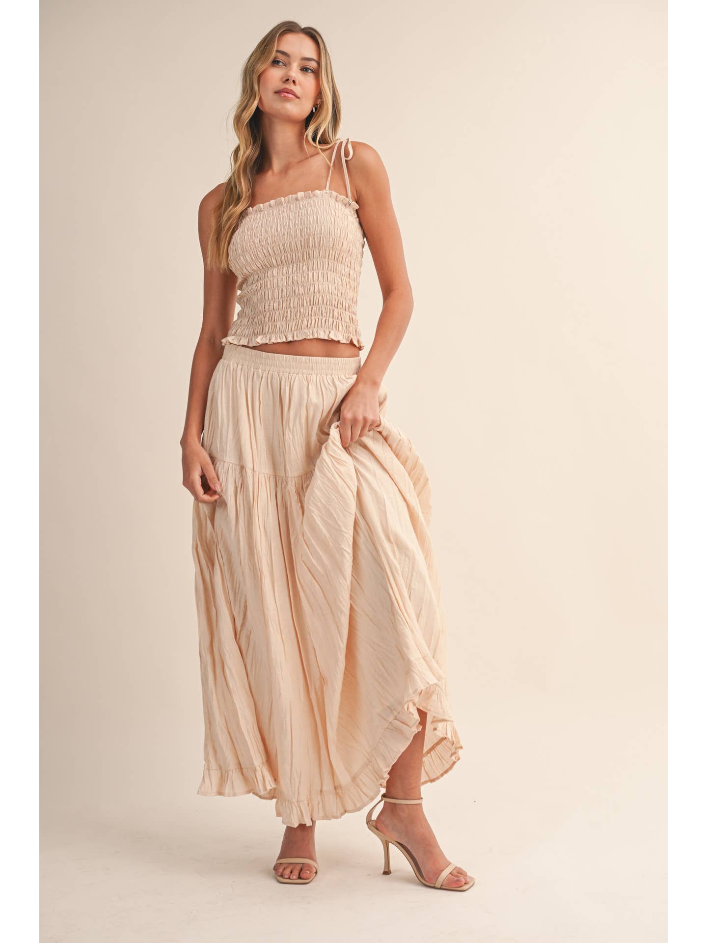 Crinkle Smocked Top & Maxi Skirt Set