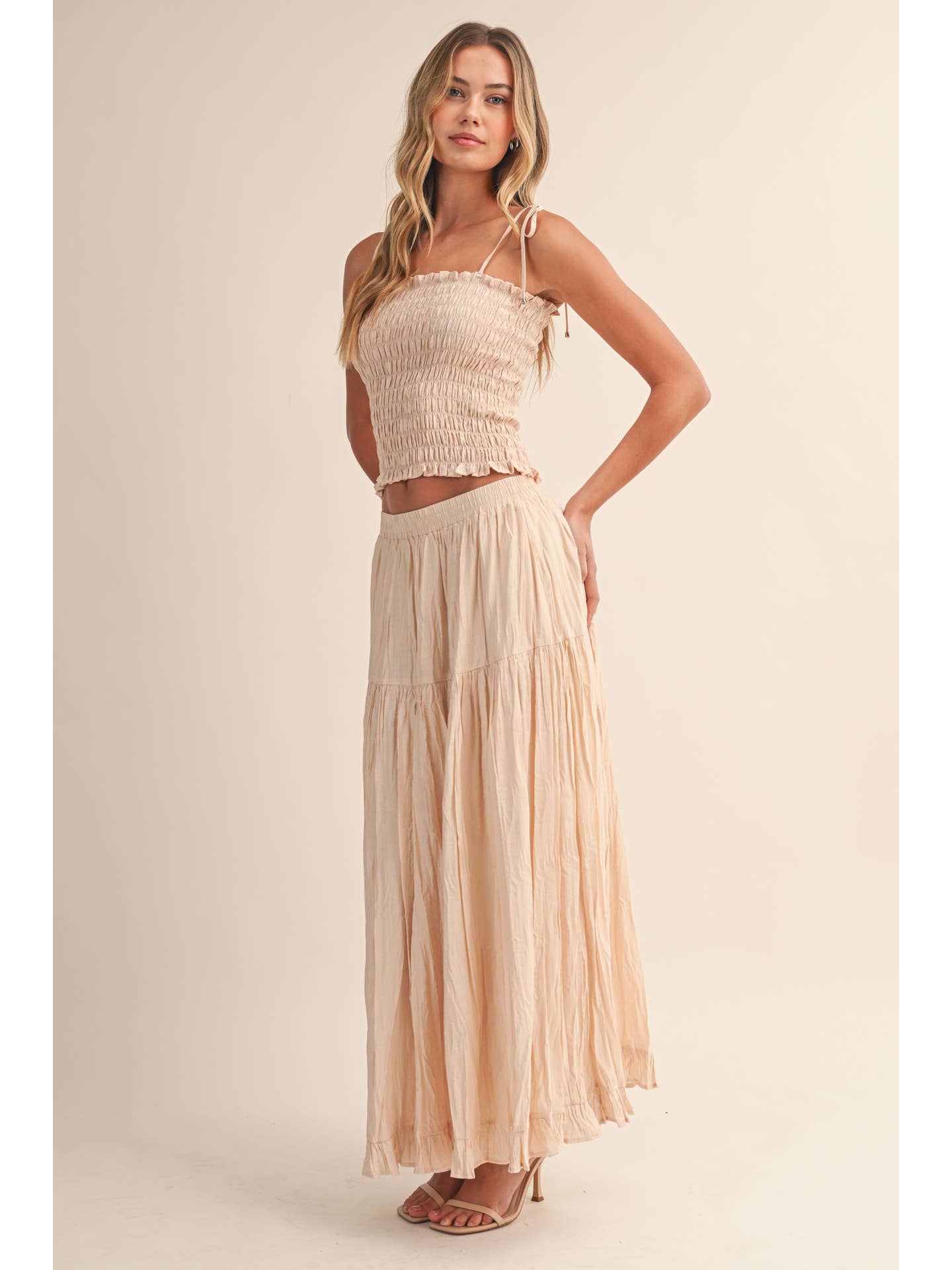 Crinkle Smocked Top & Maxi Skirt Set