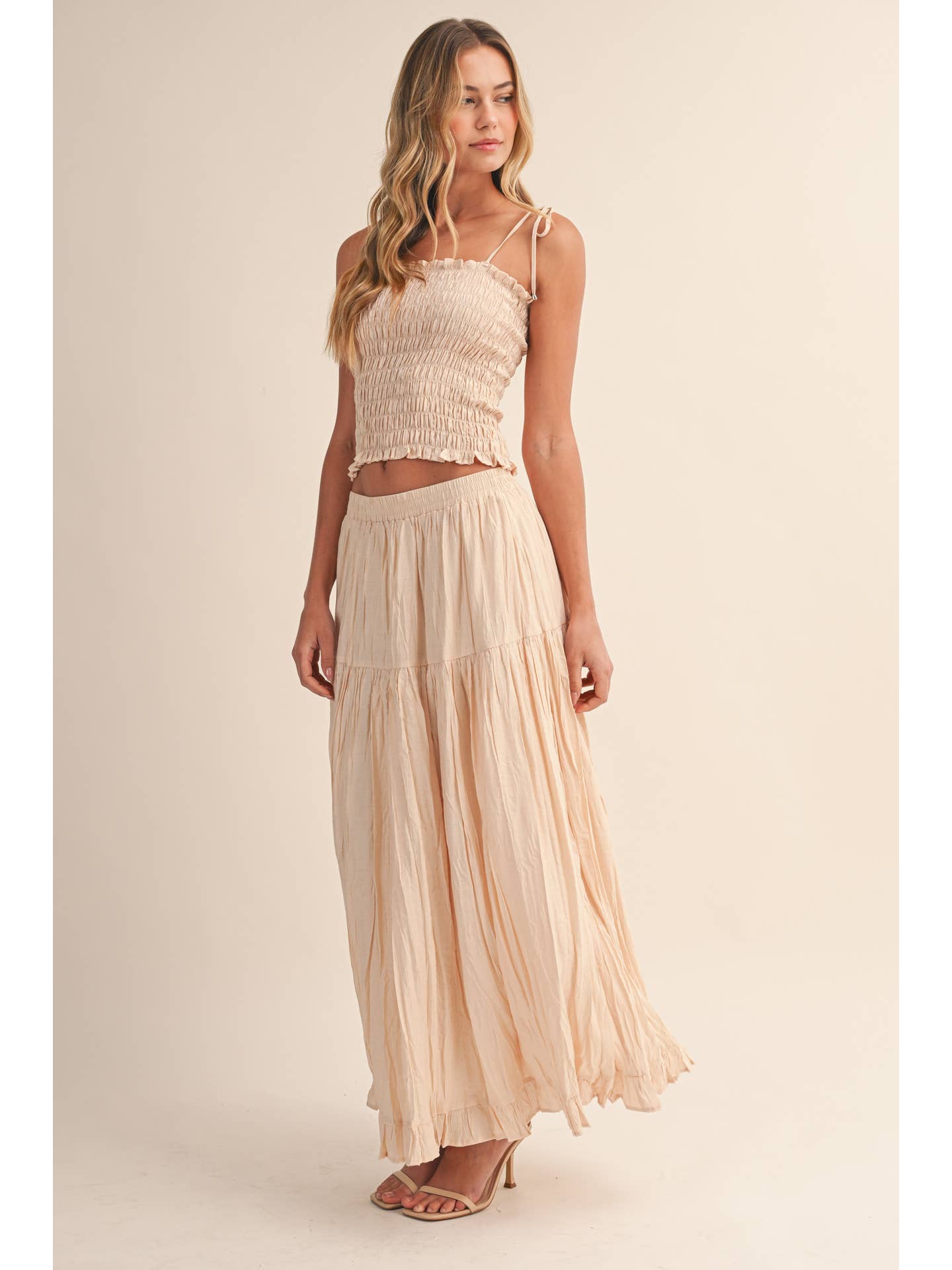 Crinkle Smocked Top & Maxi Skirt Set