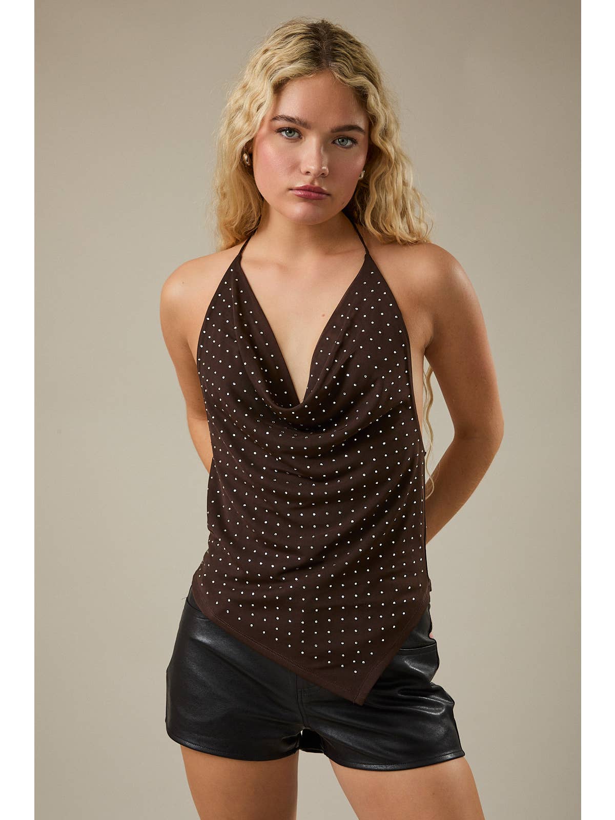 Mesh Brown Rhinestone Top