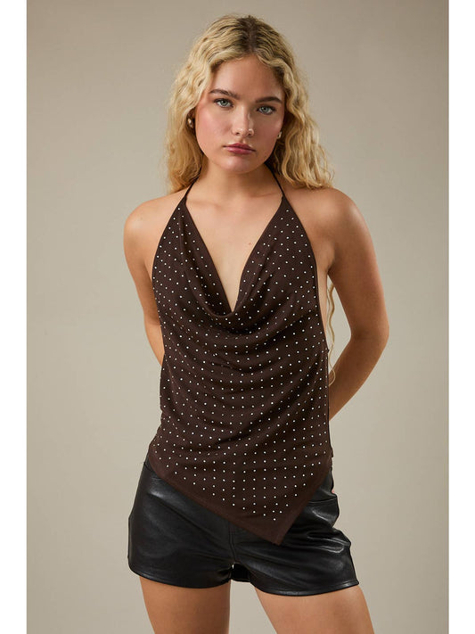 Mesh Brown Rhinestone Top