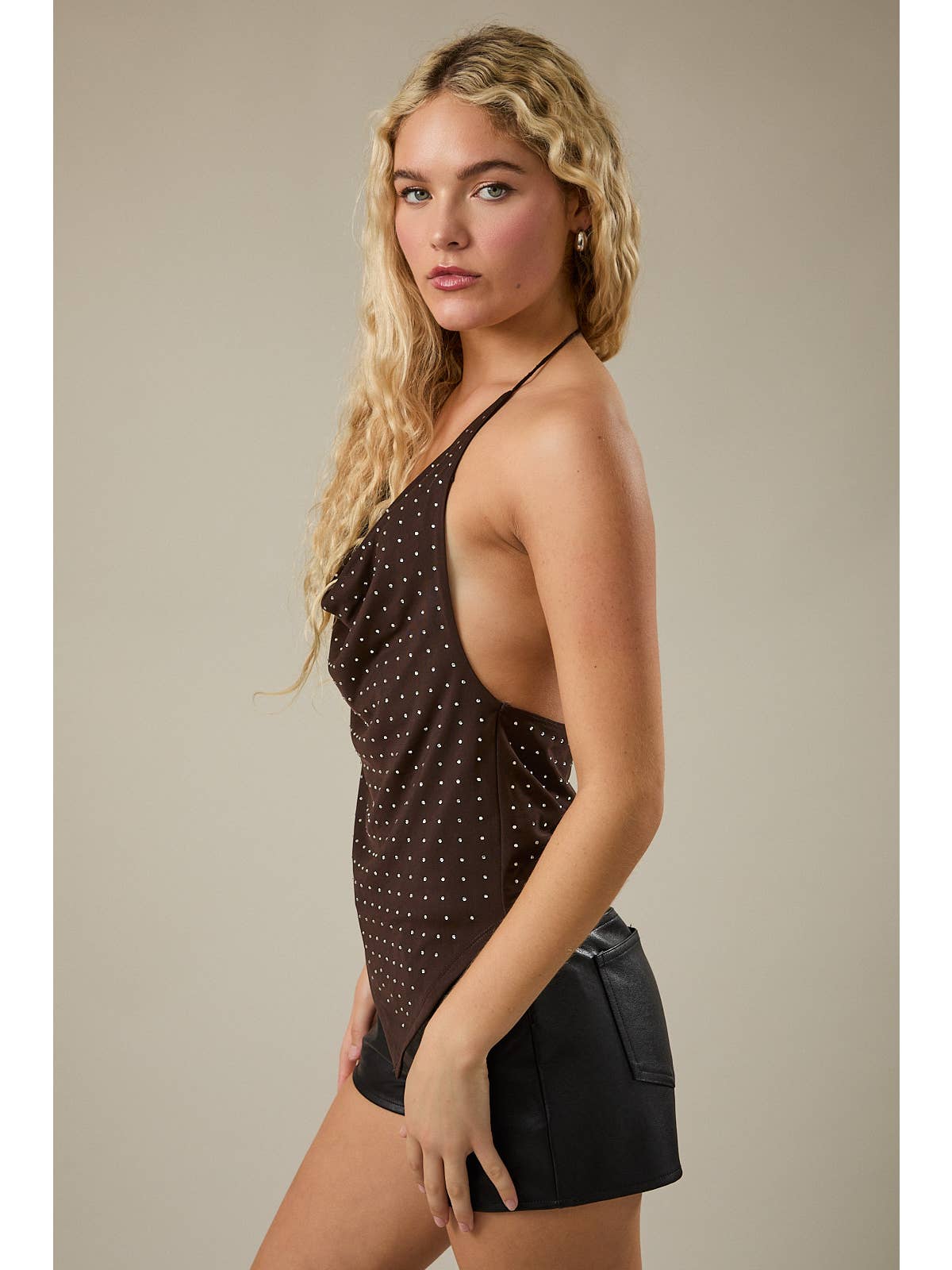 Mesh Brown Rhinestone Top