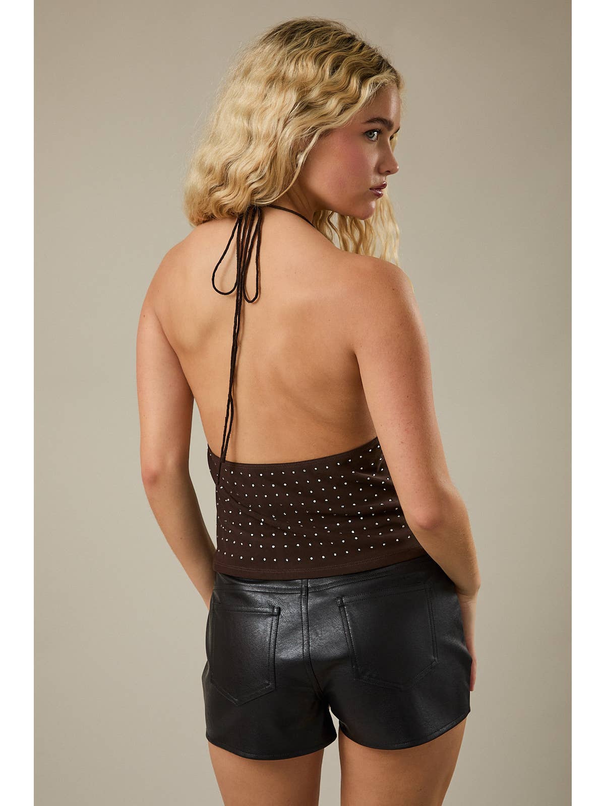 Mesh Brown Rhinestone Top