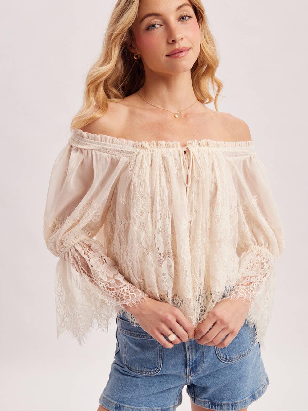 Lace Off Shoulder Cape Top