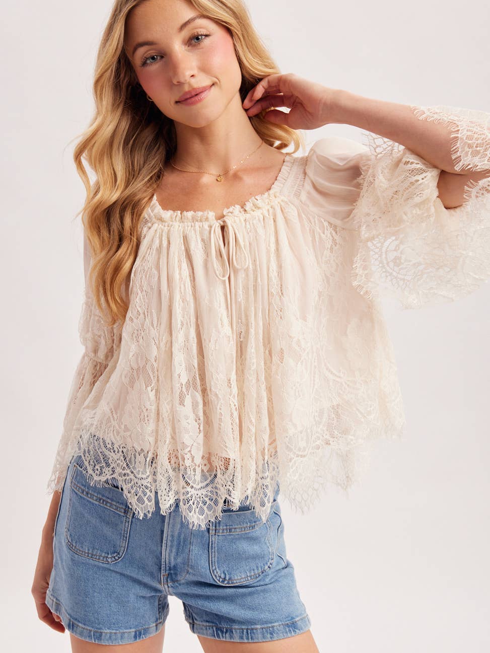 Lace Off Shoulder Cape Top