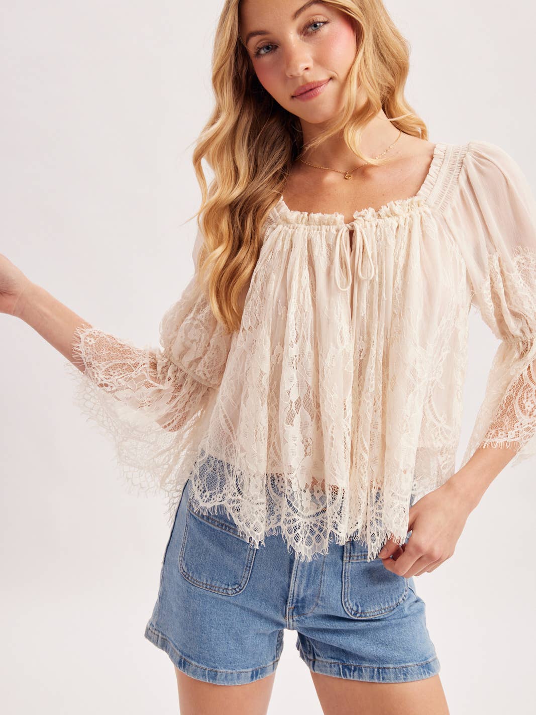 Lace Off Shoulder Cape Top