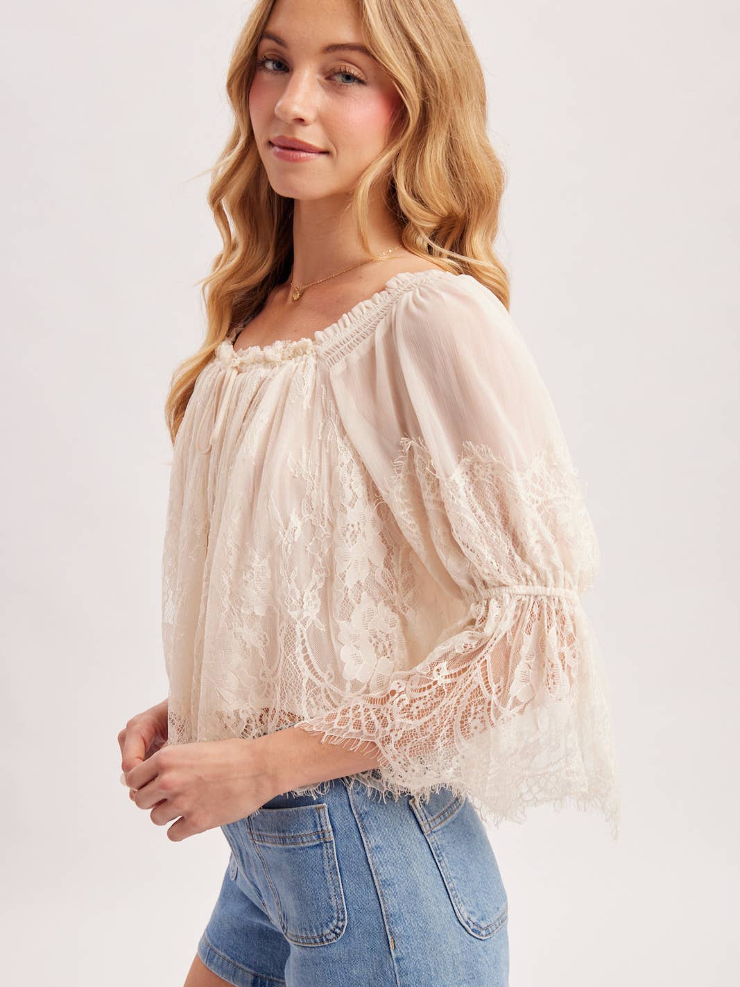 Lace Off Shoulder Cape Top