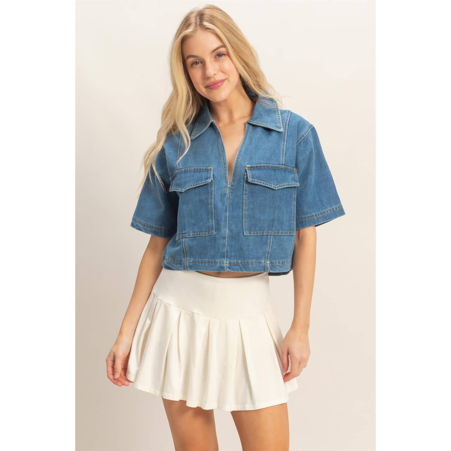 Short Sleeve Denim Stitch Top