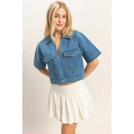 Short Sleeve Denim Stitch Top
