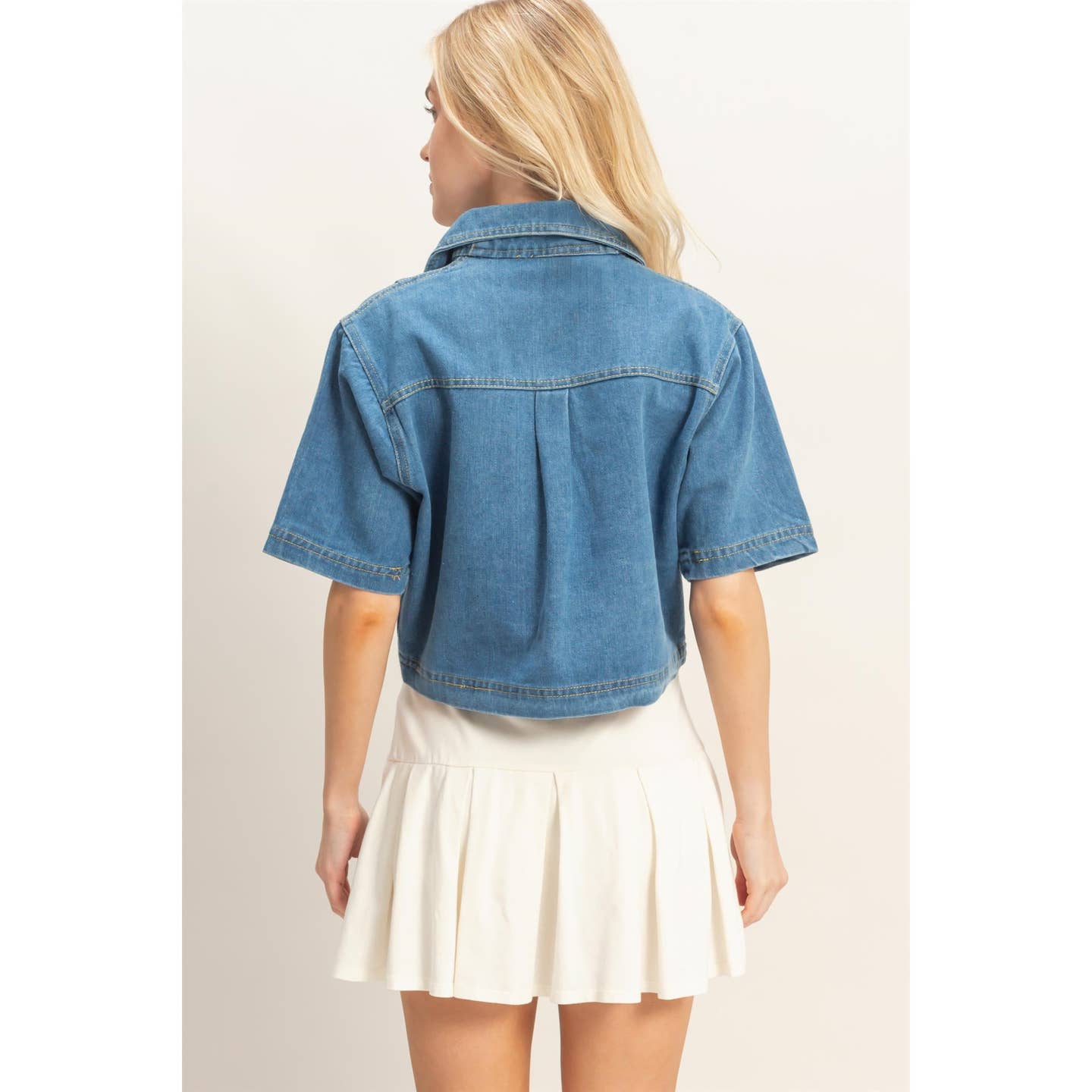 Short Sleeve Denim Stitch Top
