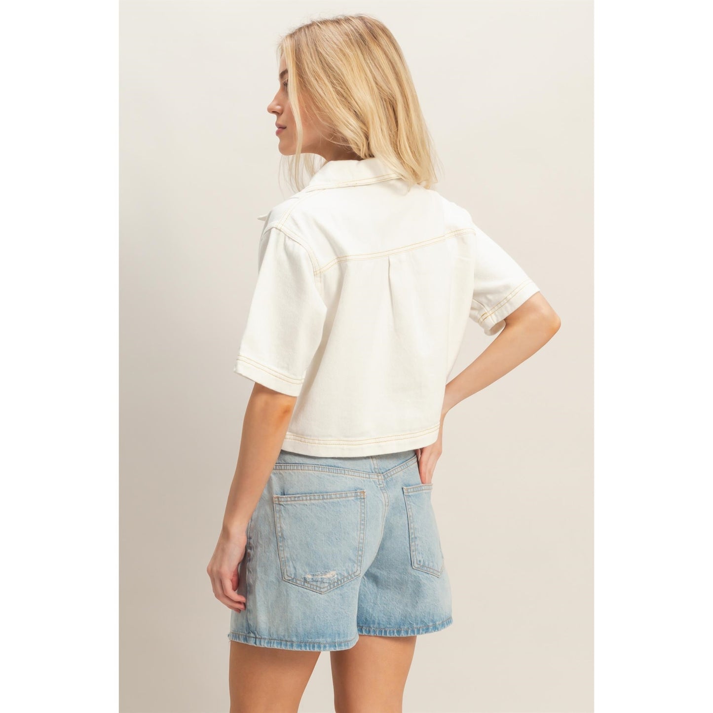 Short Sleeve Denim Stitch Top