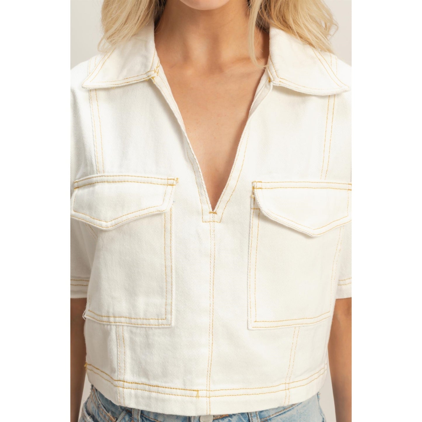 Short Sleeve Denim Stitch Top