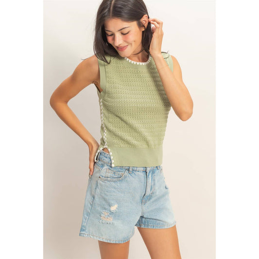 Sage Eyelet Sleeveless Top