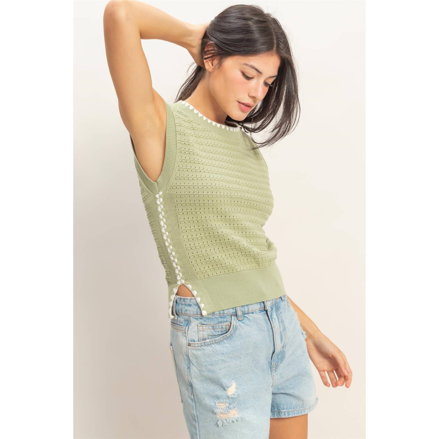 Sage Eyelet Sleeveless Top