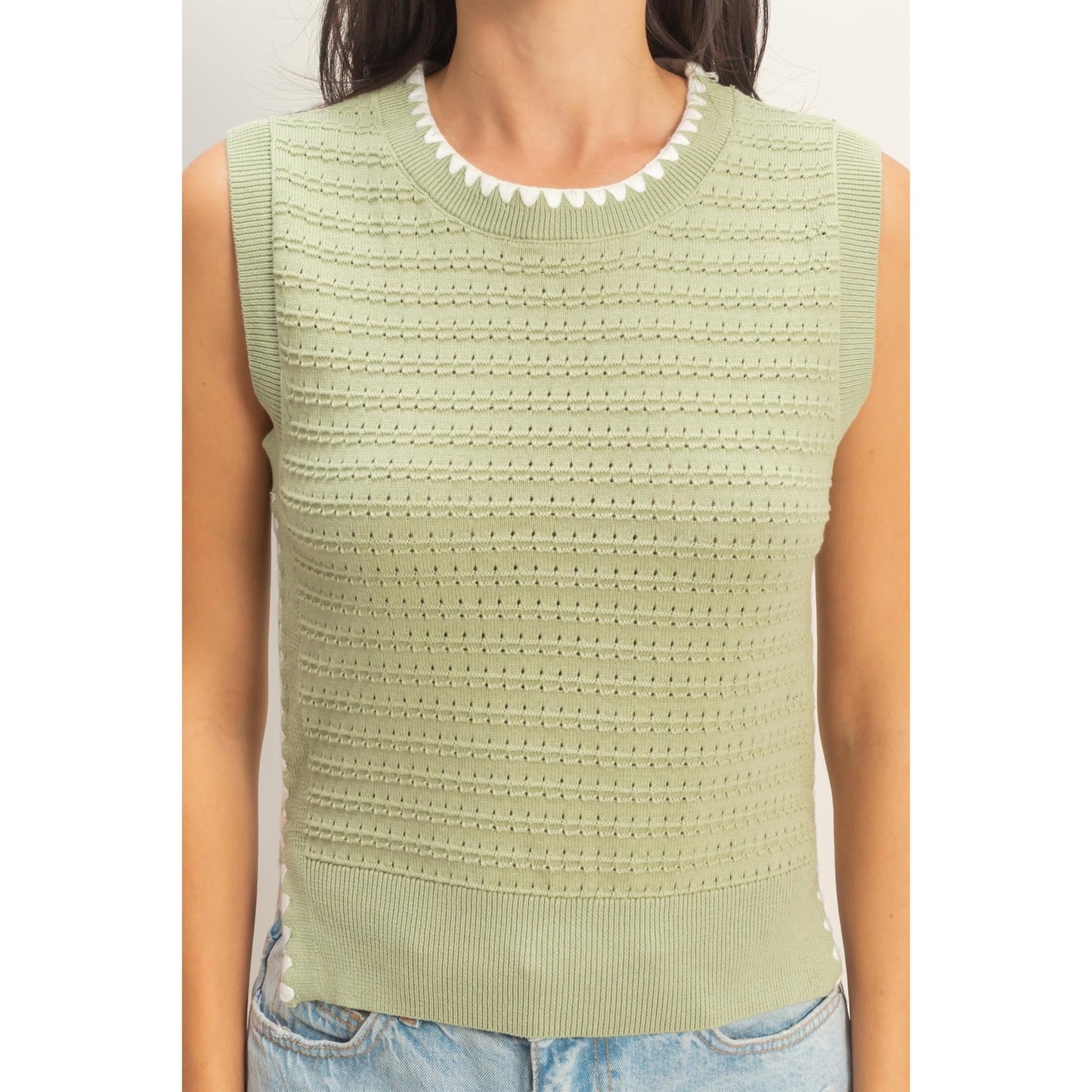 Sage Eyelet Sleeveless Top