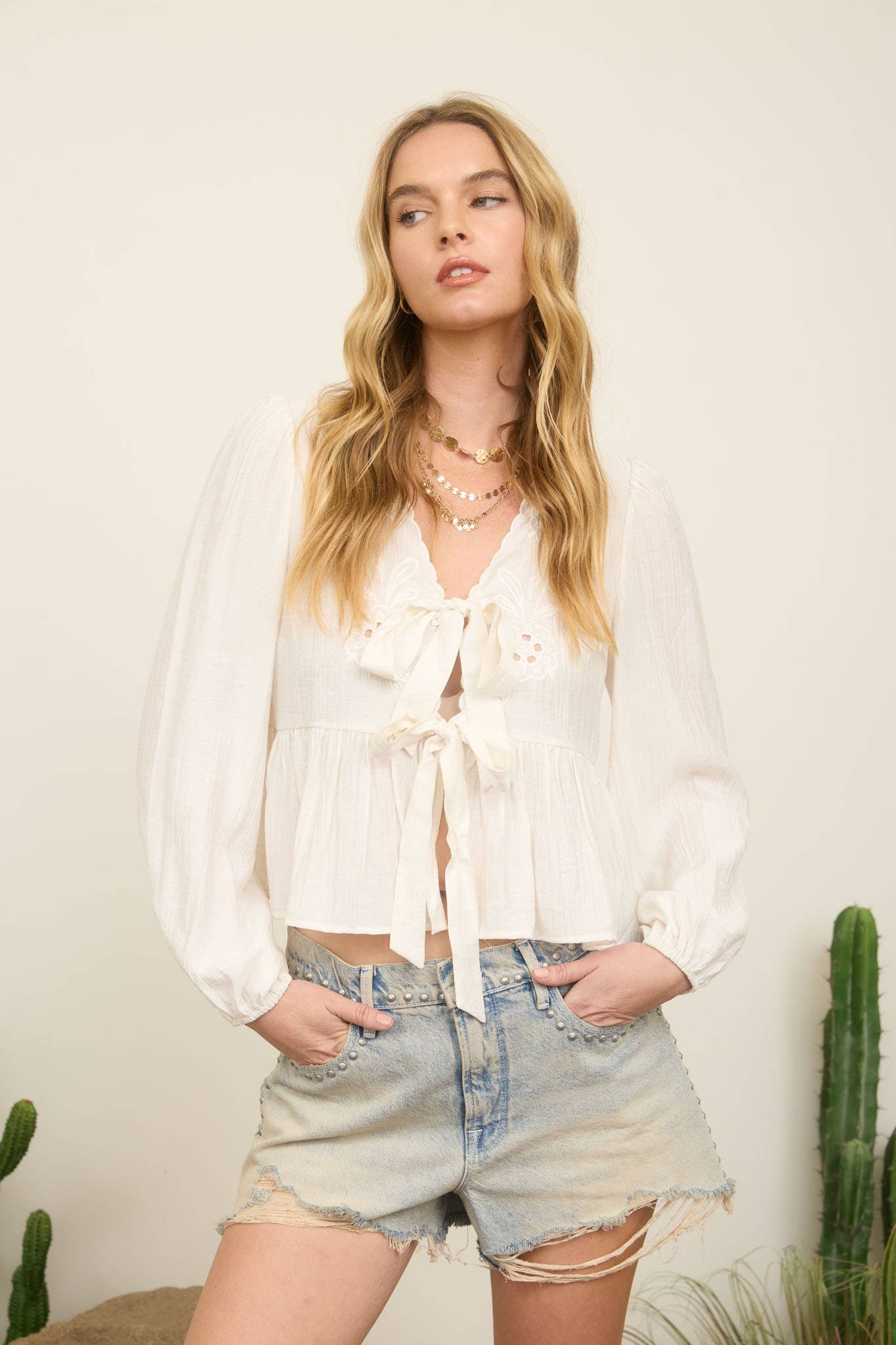 Eyelet Embroidered Natural Top