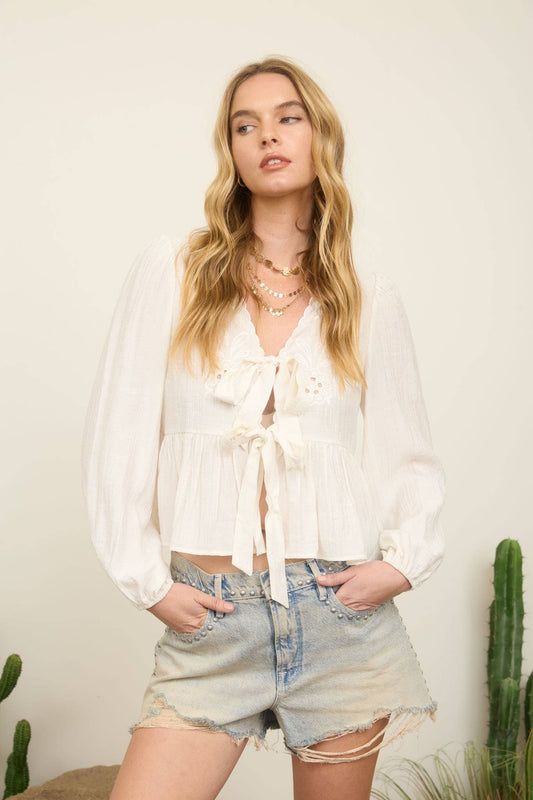 Eyelet Embroidered Natural Top